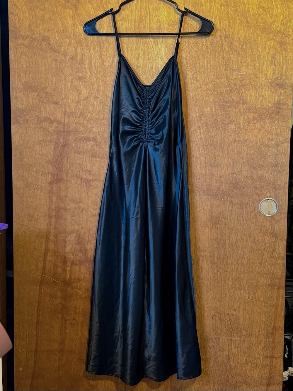 a new day Satin Spaghetti Strap Midi Dress in Black